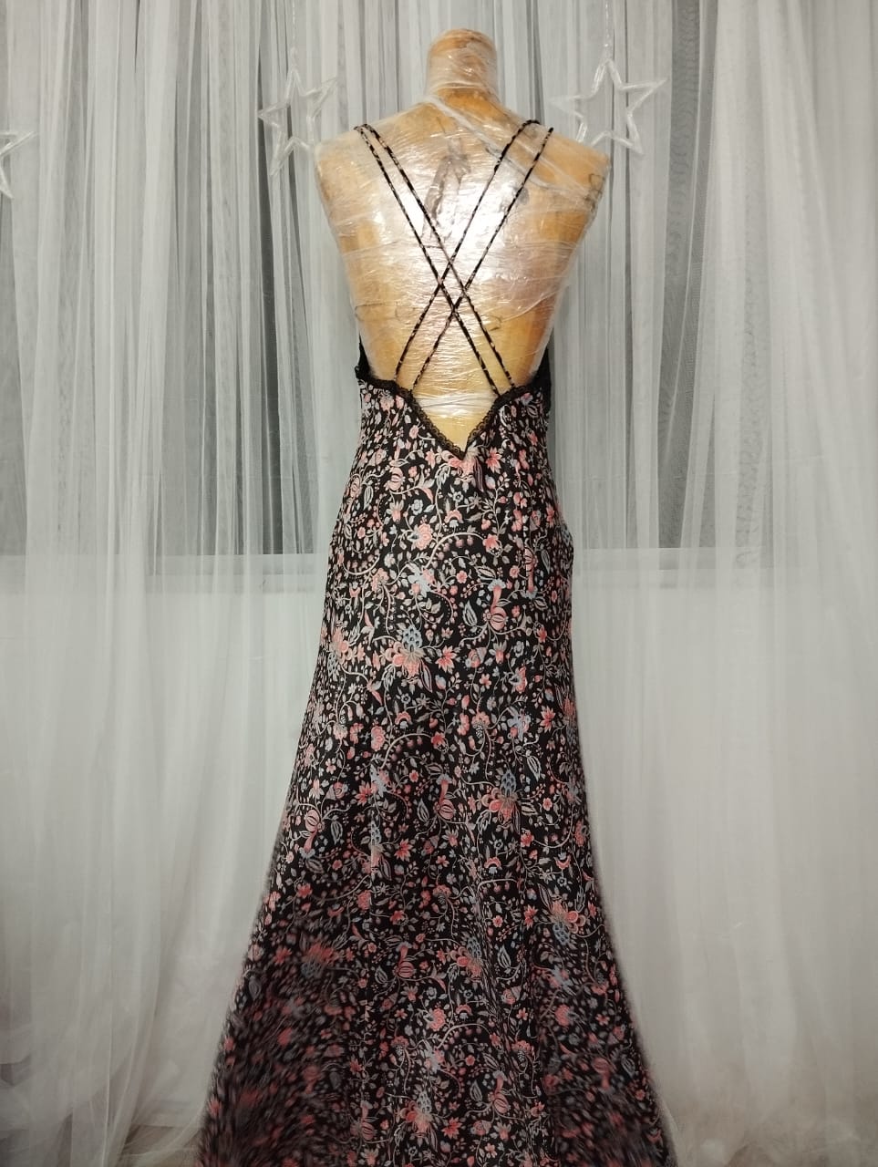 Vintage 70s Black Floral Silky Peignoir Nightgown - Image 6